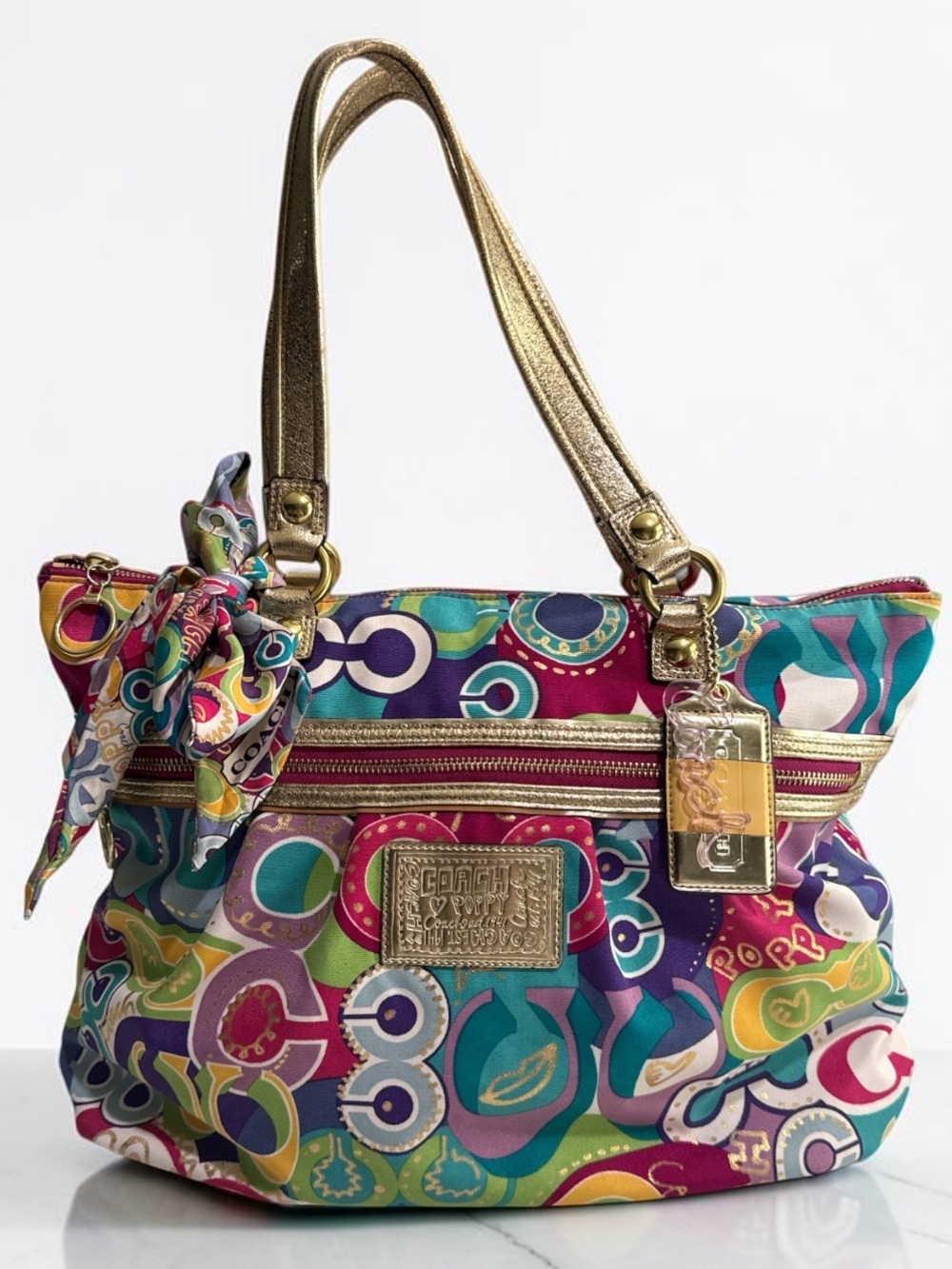 Coach Vintage Y2K Poppy Graffiti Groovy Pop C Glam w/Matching Scarf Tote Handbag